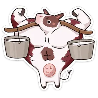 💪 牛, 筋肉, 牛乳, バケツ, 強い, 漫画, 動物, 面白い telegram sticker