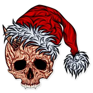 💀 skull, christmas, santa hat, devil, horns, bones, holiday, seasonal telegram sticker