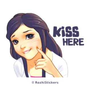 💋 kiss HERE pocałunek, dziewczyna, kreskówka, romantyczny telegram sticker