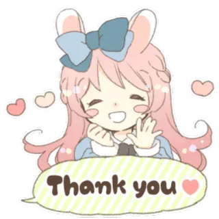 😄 Thank you спасибо, милый, каваий, аниме, кролик, девушка, сердечки telegram sticker