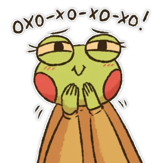 😊 OXO-XO-XO-XO! kikker, cartoon, schattig, dier, uitdrukking, blij telegram sticker