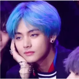 🏁 V K-Pop, Sänger, blaue Haare, BTS, Idol, Person telegram sticker