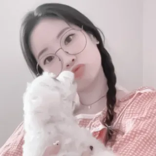🎂 woman, glasses, pout, cute, dog, pet, selfie telegram sticker