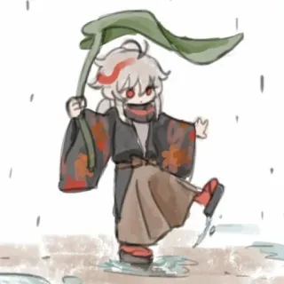 🍁 Kaedehara Kazuha Genshin Impact Anime, Jeu vidéo, Pluie, Feuille, Chibi, Genshin Impact telegram sticker