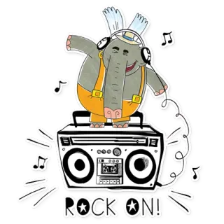 🤘 ROCK ON! elefante, rádio, música, rock on, desenho animado telegram sticker