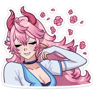 😌 anime, manga, horns, demon, cute, flowers, pink hair, elf telegram sticker