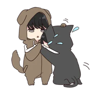 😭 Anime, Chibi, Perro, Gato, Lindo, Dibujos animados telegram sticker