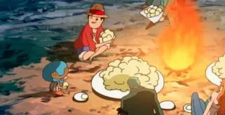 💩 Luffy One Piece Anime, Cibo, Falò, Cartoni animati, Cucina telegram sticker