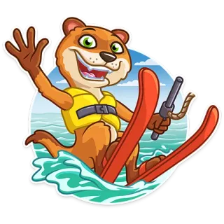 👋 loutre, ski nautique, dessin animé, animal, sport, gilet de sauvetage telegram sticker