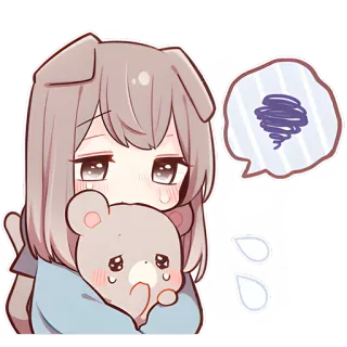 😵‍💫 动漫女孩, 伤心, 泰迪熊, 可爱, 卡哇伊, 情绪化, 担心 whatsapp sticker