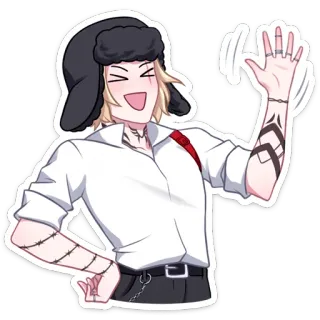 👋 Anime, Cartone animato, Personaggio, Cappello, Salutando, Illustrazione telegram sticker