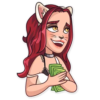 💸 ผู้หญิง, หูแมว, เงิน, ความมั่งคั่ง, การ์ตูน, ตัวละคร telegram sticker