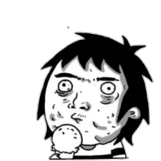 😐 cartone animato, ritratto, illustrazione, faccia, mangiare, gelato telegram sticker