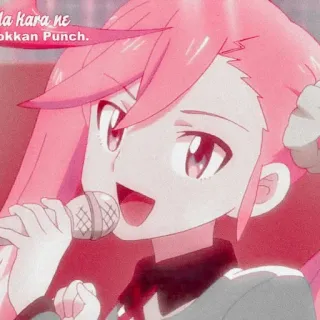 🌸 okkan Punch. anime, microphone, girl, idol, pink hair telegram sticker