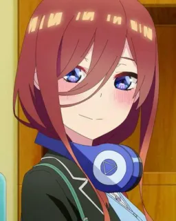 💙 Miku Nakano The Quintessential Quintuplets anime, headphones, manga, smiling, cute, girl, teen telegram sticker