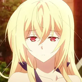 ✨ Anime, Karakter, Perempuan, Rambut Pirang, Mata Merah, Sedih telegram sticker
