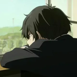 💞 Anime, Ragazzo, Finestra, Triste, Pensieroso, Hyouka telegram sticker