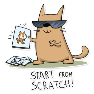 🔙 START FROM SCRATCH! kot, drapanie, programowanie, kodowanie, start, kreskówka telegram sticker