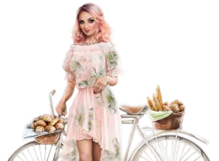 🚲 mujer, bicicleta, pan, comida, vintage, retro telegram sticker