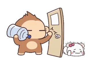🌵 Dibujo animado, Mono, Conejo, Triste, Botella de agua telegram sticker