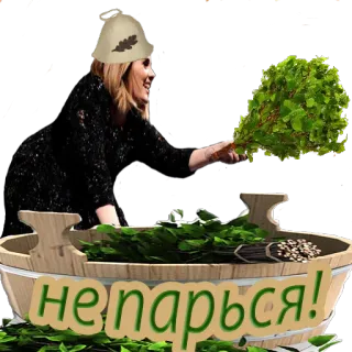 👌 не парься! banho russo, sauna, relaxamento, ramos de bétula, chapéu, cultura russa, spa telegram sticker