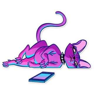 ☎ cat, phone, relaxing, pink, animal, sticker, cartoon telegram sticker