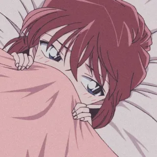 🛏 Anime, Dziewczyna, Łóżko, Słodka, Niebieska, Ukrywanie się, Koc telegram sticker