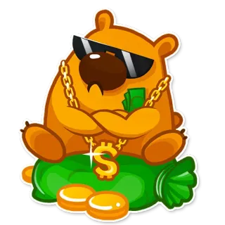 😎 cartone animato, animale, orso, soldi, ricchezza, occhiali da sole, catena, orso cartone animato telegram sticker