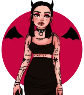 😈 RAISED FROM THE DEAD gotico, emo, tattoo, cartone animato, rosso, scuro, halloween telegram sticker
