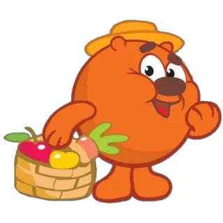 🌂 dibujos animados, oso, granjero, manzanas, cosecha, cesta, personaje whatsapp sticker