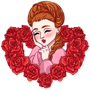 😊 femme, roses, fleurs, dessin animé, fille, mignon, romantique telegram sticker