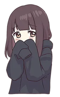 😳 anime girl, cute, hoodie, blushing, shy, cartoon telegram sticker