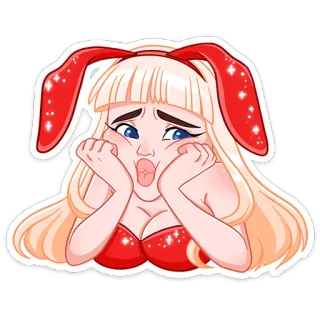 😞 femme, oreilles de lapin, blonde, dessin animé, mignon, autocollant, fille whatsapp sticker