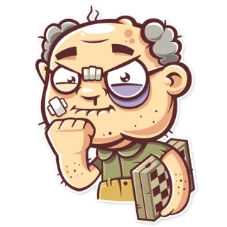 👊 anciano, dibujo animado, moretón, lesión ocular, damas, personaje, pegatina telegram sticker