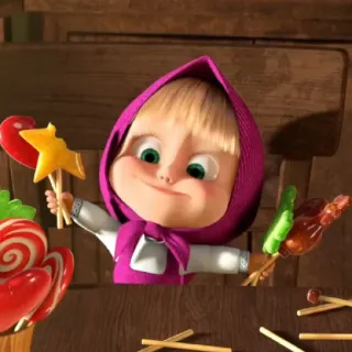 😄 Masha Masha and the Bear мультфильм, персонаж, Маша и Медведь, конфета, сладости, девочка telegram sticker