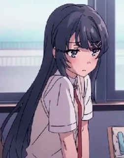 🤕 Mai Sakurajima Rascal Does Not Dream of Bunny Girl Senpai anime, triste, ragazza, uniforme scolastica, cartone animato, personaggio telegram sticker