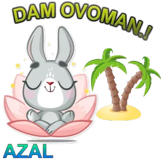 😌 DAM OVOMAN.!! Hase, Kaninchen, Strand, Palme, Lotus, Zen, Meditation, Tropisch telegram sticker