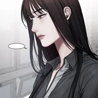 💀 phụ nữ, tóc dài, phong cách anime, nghiêm túc, tóc đen whatsapp sticker