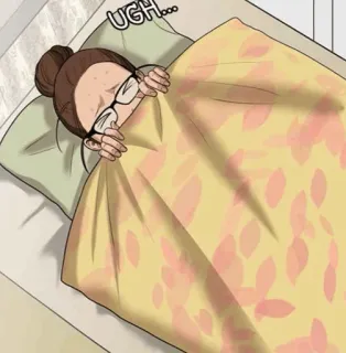 🌨 UGH... śpiący, ech, łóżko, okulary, zmęczony, koc whatsapp sticker