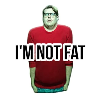 🍗 I'M NOT FAT hombre, camiseta roja, gafas, gracioso, meme, declaración, body positive telegram sticker