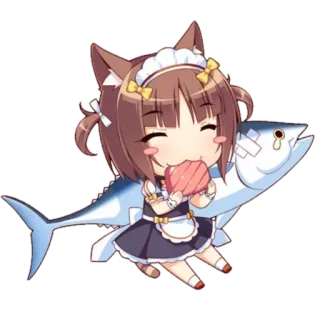 🤤 gattina, anime, chibi, tonno, carino, cibo telegram sticker