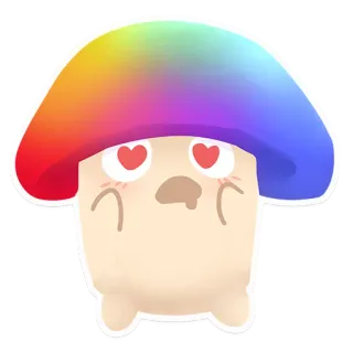 😍 nấm, cầu vồng, tình yêu, dễ thương, kawaii, nhãn dán, mắt trái tim telegram sticker