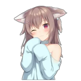 🥰 Anime, Kawaii, Meisje, Leuk, Sticker, Manga, Kemonomimi, Kattenoren telegram sticker