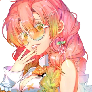 👾 Mitsuri Kanroji Demon Slayer Anime, cabelo rosa, óculos, personagem, fanart telegram sticker