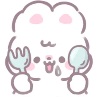 🤤 süß, Cartoon, Hase, kawaii, Essen, Gabel, Löffel telegram sticker