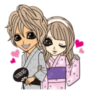 💕 pasangan, anime, yukata, hati, kartun, imut telegram sticker