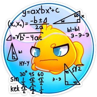 🤔 y=axbx+c
(xx)=-b±
20
4-6-час
sin
kek
19
HY-Y
30° 45 60
6-6
60 x
30
95
19-19
9-9-9
52
457 math, equations, geometry, fish, cartoon, algebra, trigonometry whatsapp sticker