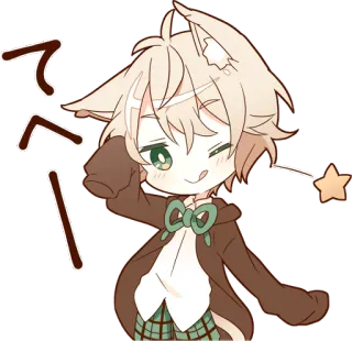 😋 てへ Аниме, Милый, Кот, Каваий, Наклейка, Цифровое искусство whatsapp sticker