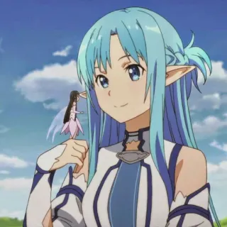 🖇 Asuna Sword Art Online 애니메이션, 요정, 엘프, 판타지, 소녀, 미소, 연한 파란색 머리, 캐릭터 telegram sticker