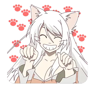 😁 고양이 소녀, 애니메이션, 귀여운, 귀여운, 만화, 고양이 귀, 웃는 telegram sticker